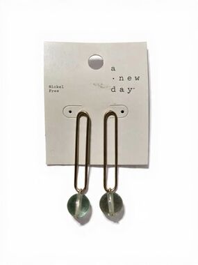 A New Day Target Gold-Tone Drop Earrings with Green Beads 2.5"